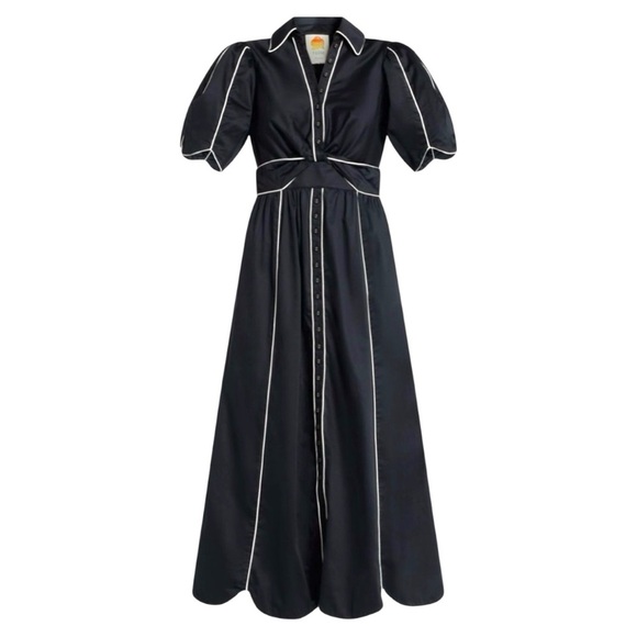 Farm Rio Contrasting-Trim Puff Short Sleeve Button Down Midi Dress Small NEW - Picture 11 of 16